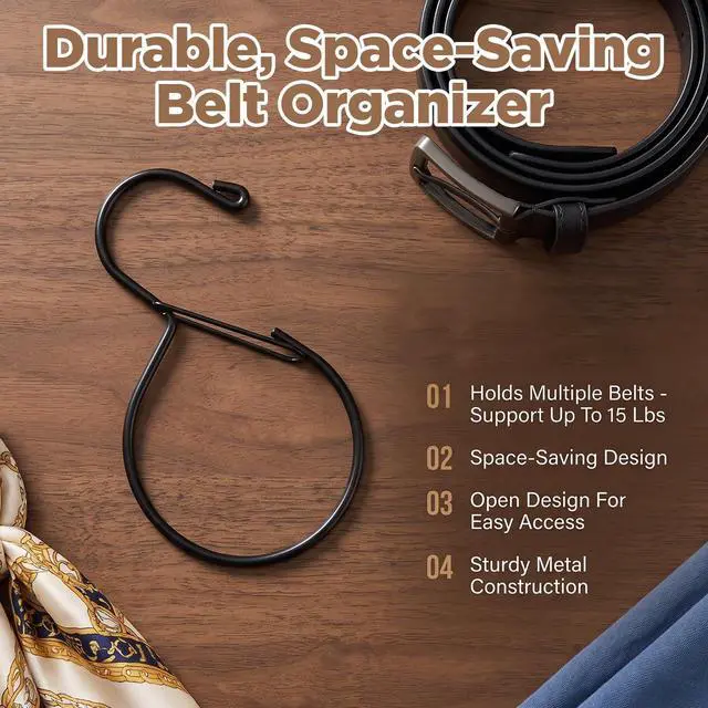 Alt view image 3 of 7 - 2 Pack Metal S Belt Rack for Closet with Safety Buckle, Black