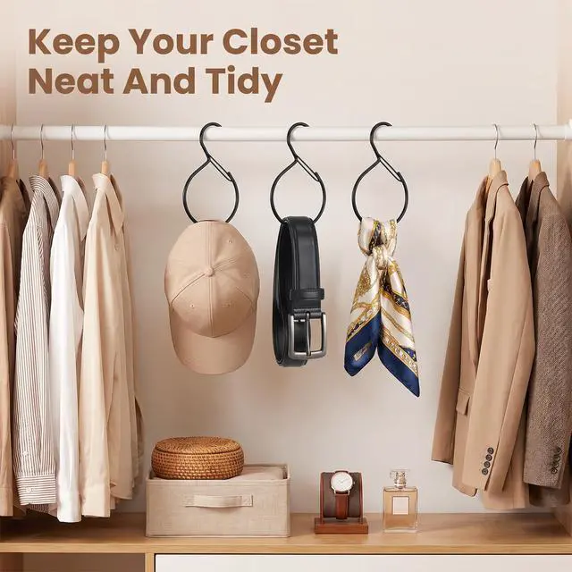 Alt view image 6 of 7 - 2 Pack Metal S Belt Rack for Closet with Safety Buckle, Black