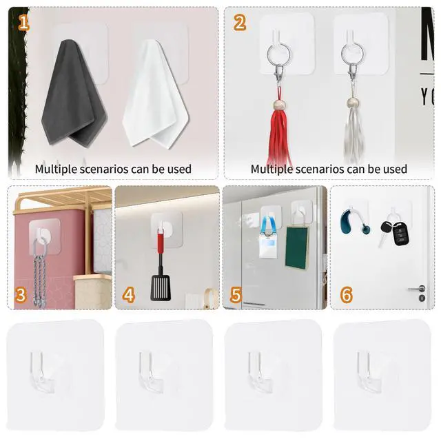 Alt view image 5 of 7 - 12 Pack Adhesive Hooks Clear Plastic Waterproof Heavy Duty Sticky Wall Ceiling Door Window Pothook Home Kitchen Bathroom Shower Office for Hanging Hat Towel Picture Coats (12)
