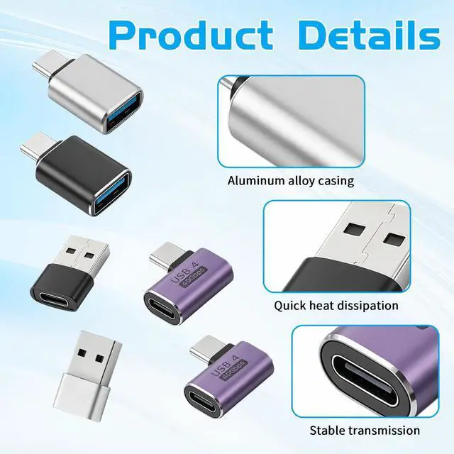 Alt view image 2 of 7 - 6 Pack USB Adapter, USB Male to C Female OTG Adapter Type C Adapters Compatible with Most Electronic Products Cell Phone Laptops Tablets Charging Data Transfer (Black, Silver, Purple)