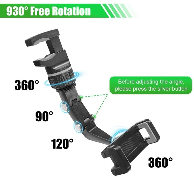 Alt view image 3 of 6 - Car Rearview Mirror Phone Mount Holder, Multi-Function 360° Rotating Auto Cradles for Smartphone & GPS, Adjustable Retractable Vehicle Cellphone Bracket for All Mobile Phones(Gray)