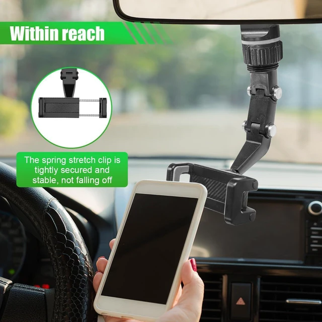 Alt view image 4 of 6 - Car Rearview Mirror Phone Mount Holder, Multi-Function 360° Rotating Auto Cradles for Smartphone & GPS, Adjustable Retractable Vehicle Cellphone Bracket for All Mobile Phones(Gray)