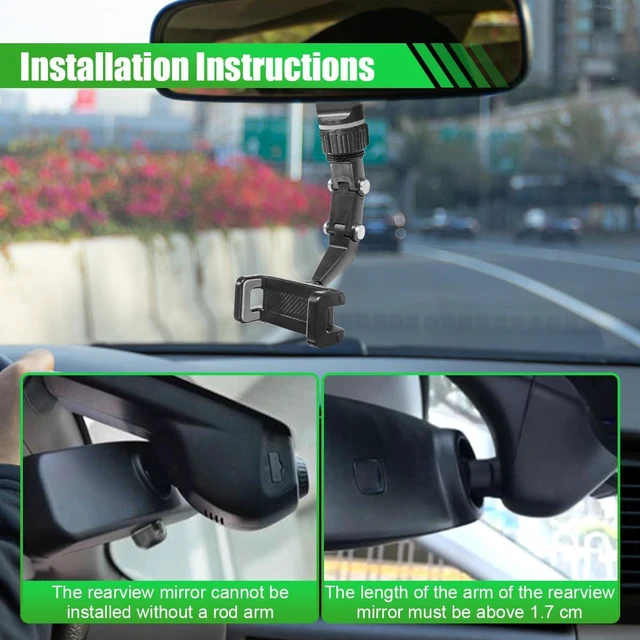 Alt view image 5 of 6 - Car Rearview Mirror Phone Mount Holder, Multi-Function 360° Rotating Auto Cradles for Smartphone & GPS, Adjustable Retractable Vehicle Cellphone Bracket for All Mobile Phones(Gray)