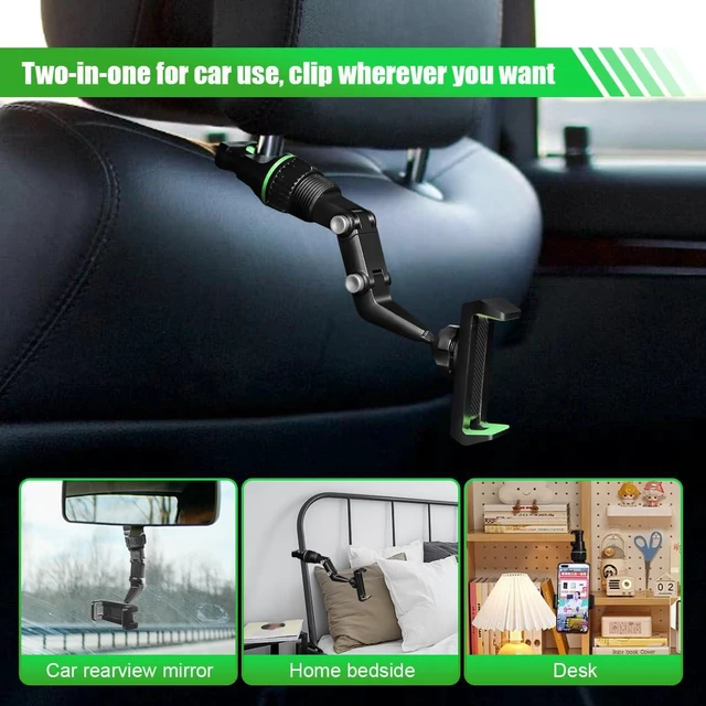 Alt view image 6 of 6 - Car Rearview Mirror Phone Mount Holder, Multi-Function 360° Rotating Auto Cradles for Smartphone & GPS, Adjustable Retractable Vehicle Cellphone Bracket for All Mobile Phones(Gray)