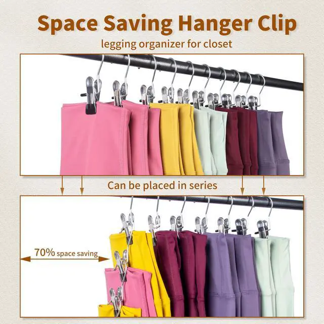 Alt view image 4 of 6 - Legging Organizer for Closet,Pants Hangers Space Saving,10 Pack,Metal Yoga Pants Hangers with Clips and Soft Rubber Coated Sleeve.Space Saving Hanger Closet Organizers and Storage