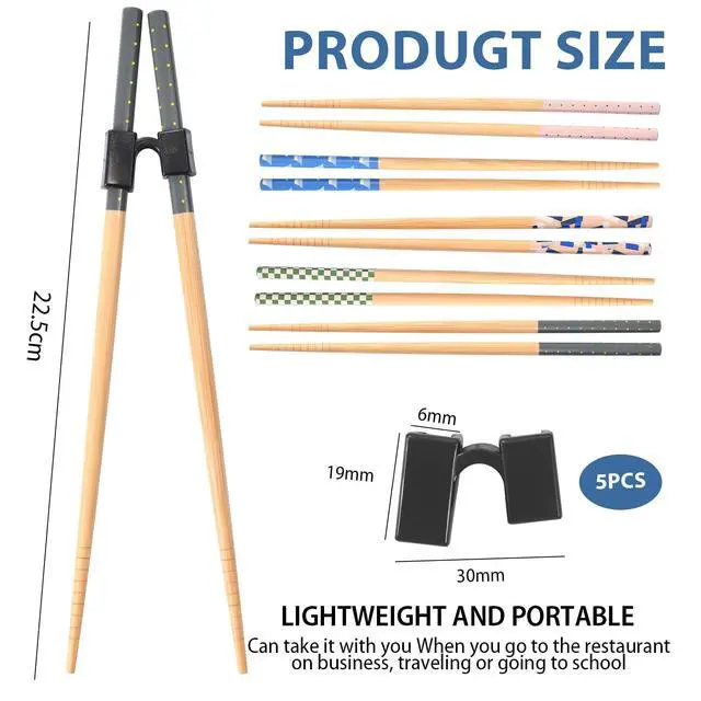 Alt view image 3 of 7 - 5 Pairs Reusable Learning Chopsticks, Children And Adults Training Chopsticks Set , With Assistant Trainer, Suitable For Beginners, Easy To Hold,Dishwasher Washable (8.86 Inches)