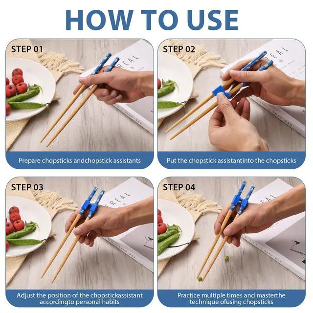 Alt view image 4 of 7 - 5 Pairs Reusable Learning Chopsticks, Children And Adults Training Chopsticks Set , With Assistant Trainer, Suitable For Beginners, Easy To Hold,Dishwasher Washable (8.86 Inches)