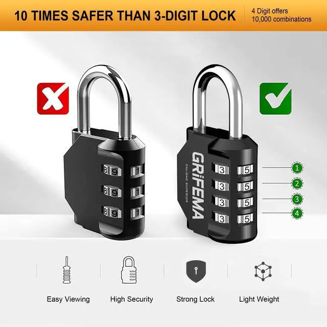 Alt view image 2 of 7 - Combination Lock - 4 Digit Locker Lock Waterproof Resettable Padlock, Heavy Duty Zinc Alloy Security Lock for Gym School Locker, Toolbox, Gate, Fence, Cabinet, Storage, Indoor & Outdoor Use