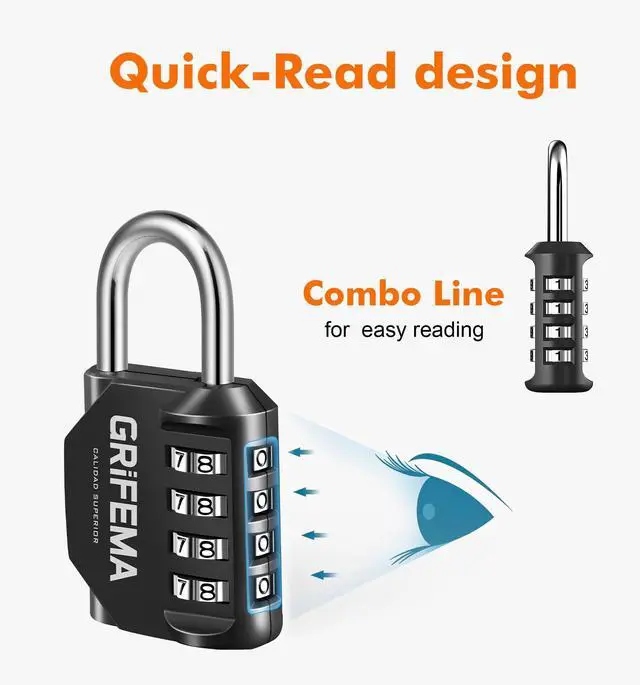 Alt view image 3 of 7 - Combination Lock - 4 Digit Locker Lock Waterproof Resettable Padlock, Heavy Duty Zinc Alloy Security Lock for Gym School Locker, Toolbox, Gate, Fence, Cabinet, Storage, Indoor & Outdoor Use