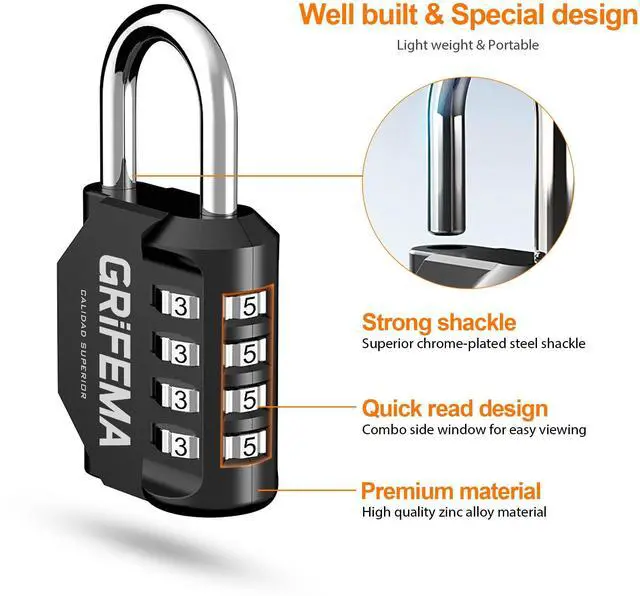 Alt view image 4 of 7 - Combination Lock - 4 Digit Locker Lock Waterproof Resettable Padlock, Heavy Duty Zinc Alloy Security Lock for Gym School Locker, Toolbox, Gate, Fence, Cabinet, Storage, Indoor & Outdoor Use