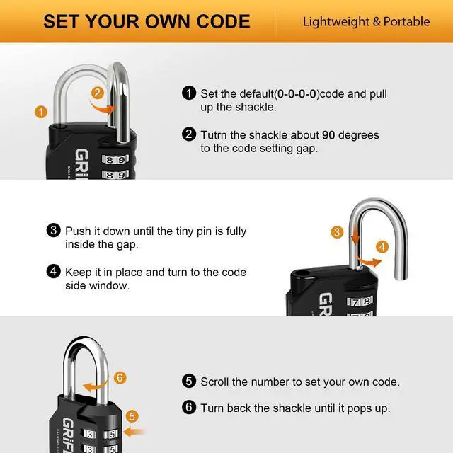 Alt view image 7 of 7 - Combination Lock - 4 Digit Locker Lock Waterproof Resettable Padlock, Heavy Duty Zinc Alloy Security Lock for Gym School Locker, Toolbox, Gate, Fence, Cabinet, Storage, Indoor & Outdoor Use