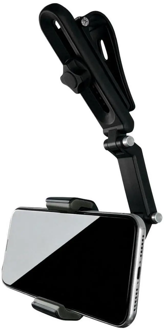 Main image of 360° Rotatable Car Sun Visor Phone Holder, Foldable & Retractable Rear View Mirror Cell Phone Mount, Universal Mobile Phone Holder Auto Smartphone Cradle for Most iPhone Samsung (Black&Grey)