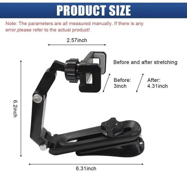 Alt view image 2 of 6 - 360° Rotatable Car Sun Visor Phone Holder, Foldable & Retractable Rear View Mirror Cell Phone Mount, Universal Mobile Phone Holder Auto Smartphone Cradle for Most iPhone Samsung (Black&Grey)
