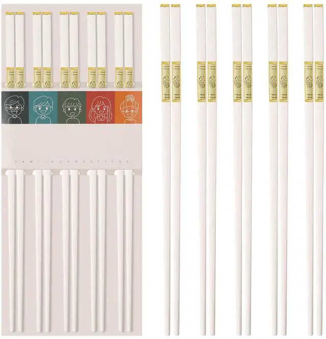 Main image of 5 Pairs Chopsticks-Reusable Chopsticks Dishwasher Safe, 9.96 inch/25.3cm Matte Non-Slip Fiberglass Chop Sticks, Chinese/Japanese Korean Chop Stick Gift, White