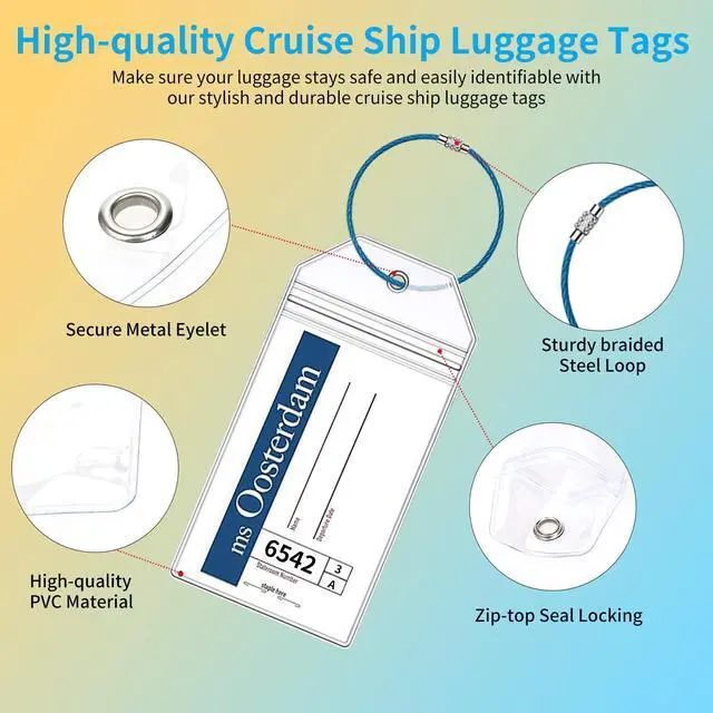 Alt view image 3 of 6 - 6 Pcs Holland America Cruise Luggage Tag Holders, Zip Seal Clear Cruise Luggage Tag Holder with Steel Loops Fits for Holland America & Carnival Cruise Essentials Must Haves 2025-2026 (6 Holders)