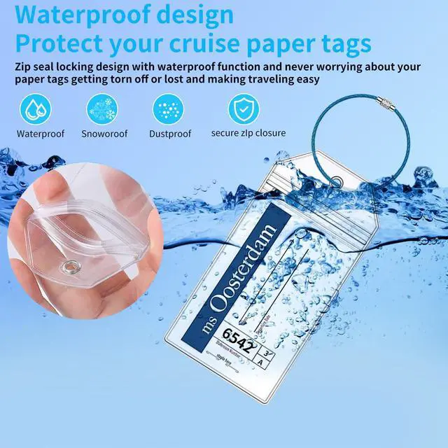 Alt view image 4 of 6 - 6 Pcs Holland America Cruise Luggage Tag Holders, Zip Seal Clear Cruise Luggage Tag Holder with Steel Loops Fits for Holland America & Carnival Cruise Essentials Must Haves 2025-2026 (6 Holders)