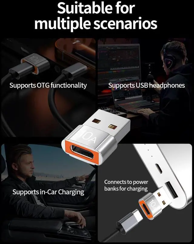 Alt view image 6 of 7 - USB to USB C Adapter 4 Pack,10A 200W Fast Charging Data Transfer