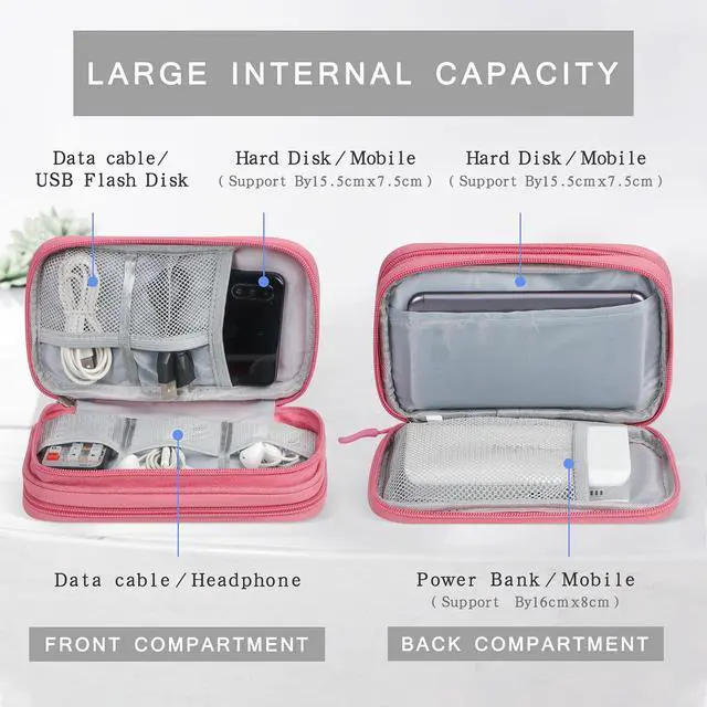 Alt view image 3 of 7 - Electronic Organizer Travel Case - Waterproof Travel Cord Pouches for Organization, Cable Organizer, All-in-One Double Layers Storage Bag for Accessories, Charger, Cable, Pink - Medium