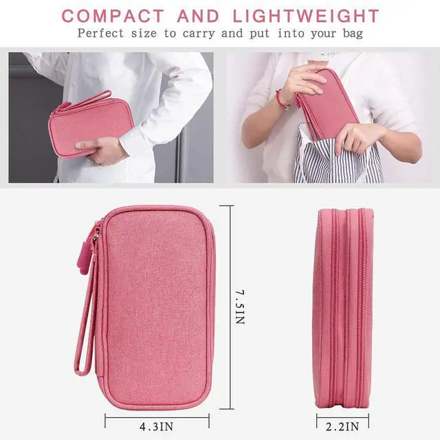 Alt view image 5 of 7 - Electronic Organizer Travel Case - Waterproof Travel Cord Pouches for Organization, Cable Organizer, All-in-One Double Layers Storage Bag for Accessories, Charger, Cable, Pink - Medium