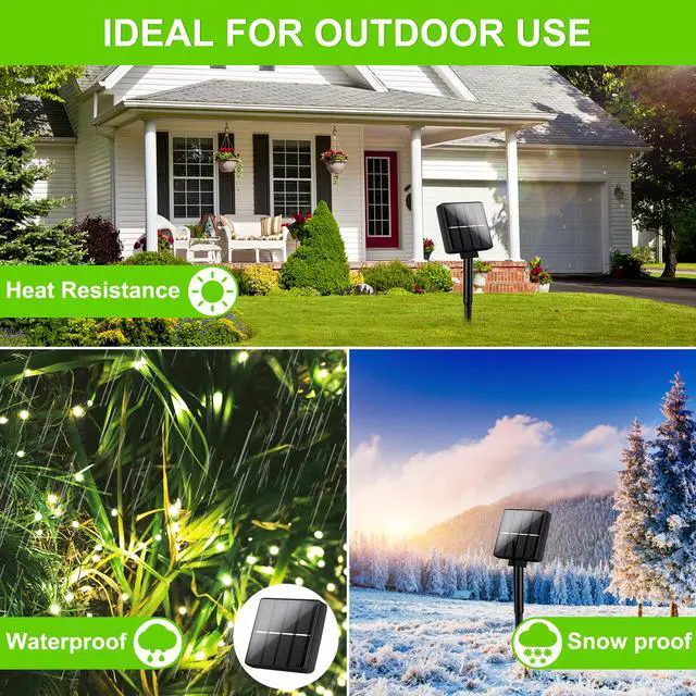 Alt view image 4 of 6 - Solar String Lights, 1-Pack 40FT 100LED Solar Fairy Lights with 8 Lighting Modes, Solar Lights Outdoor Waterproof for Patio Christmas Wedding Party Tree Yard Decoration (Warm White)