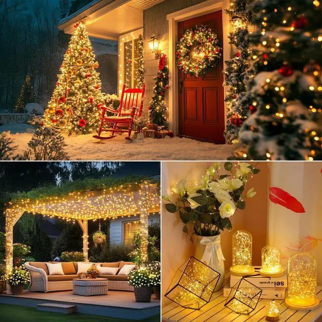 Alt view image 6 of 6 - Solar String Lights, 1-Pack 40FT 100LED Solar Fairy Lights with 8 Lighting Modes, Solar Lights Outdoor Waterproof for Patio Christmas Wedding Party Tree Yard Decoration (Warm White)