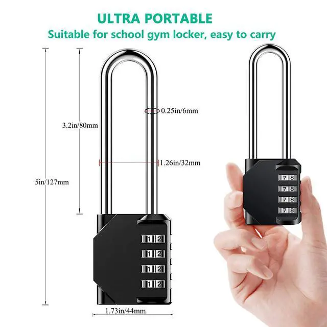 Alt view image 2 of 7 - 3.2 Inch Ultra Long Shackle Resettable Combination Padlock, 4 Digit Set Your Own Combination Combo Lock Outdoor for School Gym Employee Locker Lock, Hasp Storage, Fence Gate, Toolbox - 2 Pack