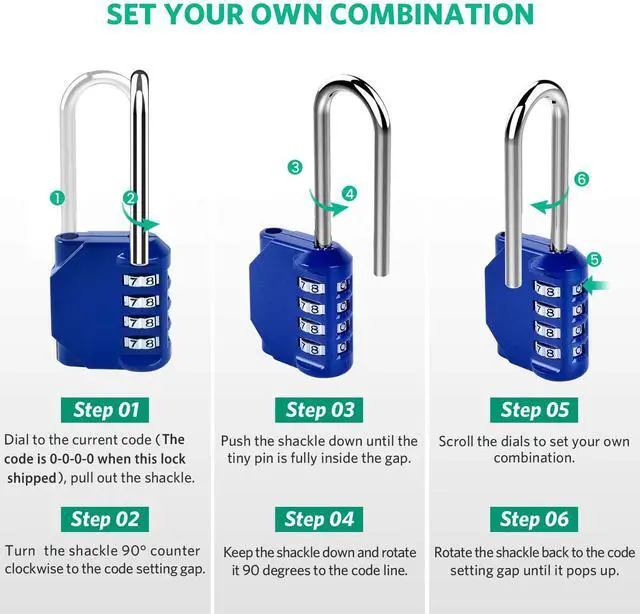 Alt view image 4 of 7 - 3.2 Inch Ultra Long Shackle Resettable Combination Padlock, 4 Digit Set Your Own Combination Combo Lock Outdoor for School Gym Employee Locker Lock, Hasp Storage, Fence Gate, Toolbox - 2 Pack