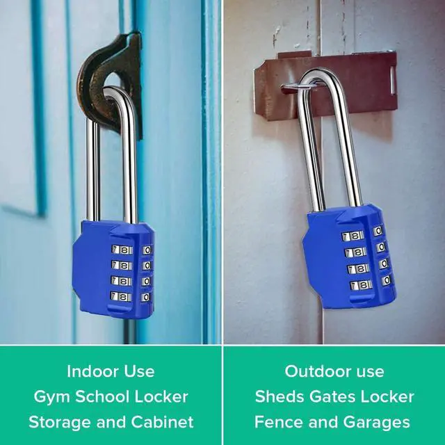 Alt view image 5 of 7 - 3.2 Inch Ultra Long Shackle Resettable Combination Padlock, 4 Digit Set Your Own Combination Combo Lock Outdoor for School Gym Employee Locker Lock, Hasp Storage, Fence Gate, Toolbox - 2 Pack