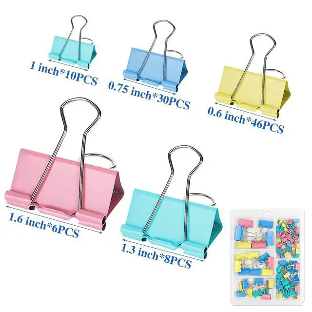 Alt view image 2 of 7 - 100 Pcs Binder Clips, Assorted Sizes, Multicolor