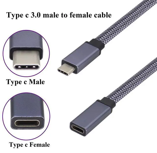 Alt view image 4 of 7 - Braided USB 3.1 Type c to Type C Connector Cable 60W&3A Short Type C 3.1 USB Male to Female Extension Cable Supports Charging,Data,Audio,Video Cable for Laptop&Tablet&Mobile Phone.(0.3M-M/F)