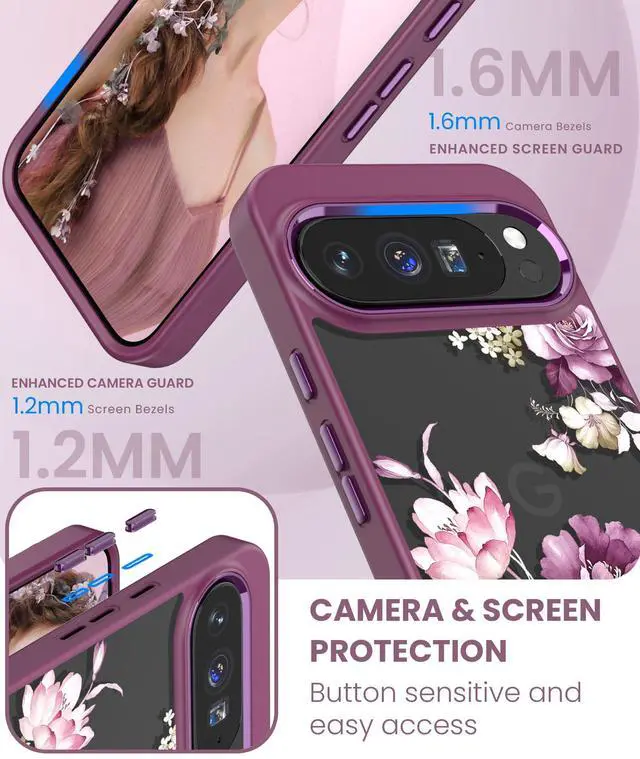 Alt view image 3 of 7 - Crystal Clear Flower Pattern Case for Google 10 Pro XL-Purple