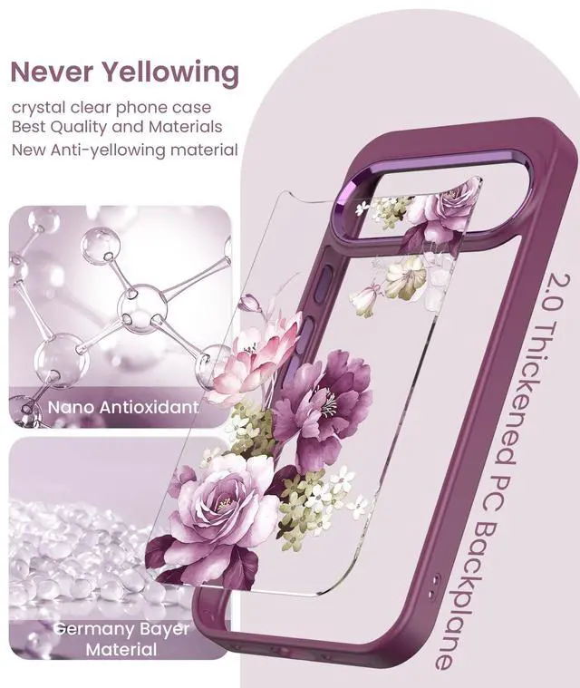 Alt view image 4 of 7 - Crystal Clear Flower Pattern Case for Google 10 Pro XL-Purple