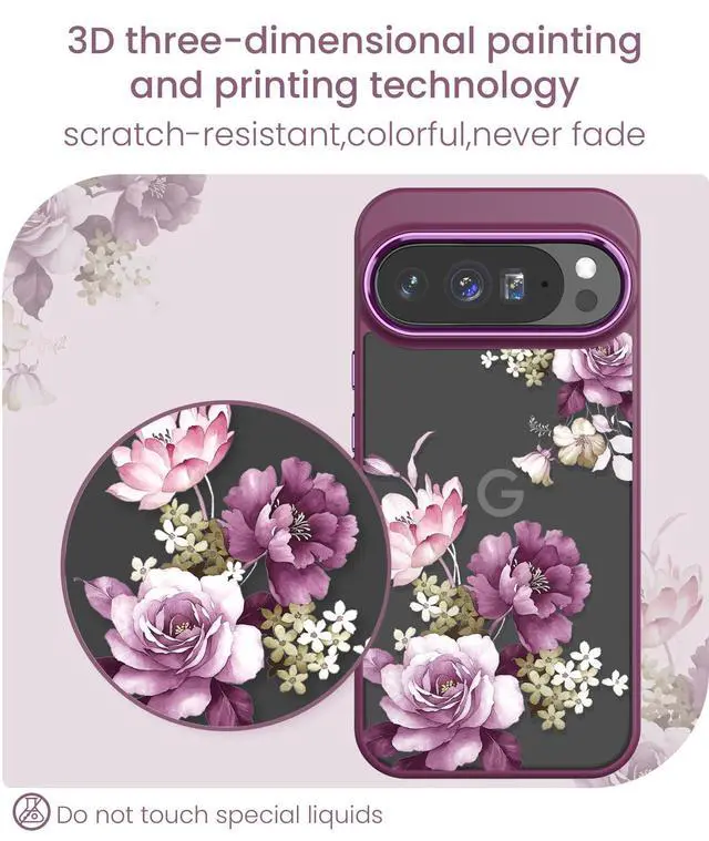 Alt view image 5 of 7 - Crystal Clear Flower Pattern Case for Google 10 Pro XL-Purple