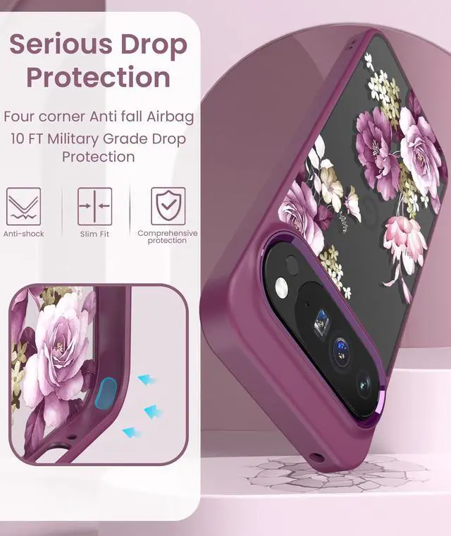 Alt view image 6 of 7 - Crystal Clear Flower Pattern Case for Google 10 Pro XL-Purple