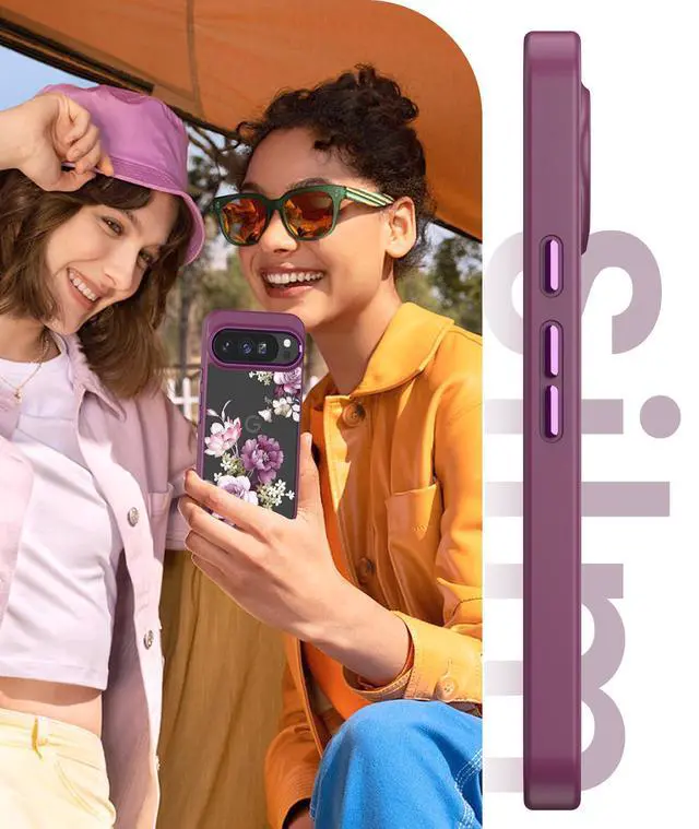 Alt view image 7 of 7 - Crystal Clear Flower Pattern Case for Google 10 Pro XL-Purple