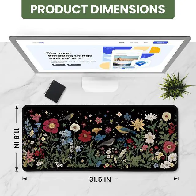 Alt view image 2 of 7 - Aesthetic Desk Mat, Cute Enchanted Garden Desk Pad Protector for Work & Decor, 31.5" x 11.8", Pretty Non-Slip Extended Mouse Pad for Office or Home