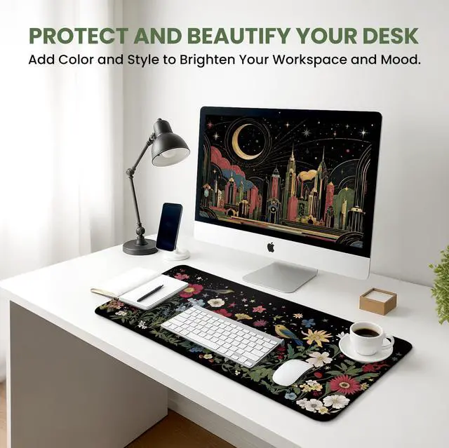 Alt view image 6 of 7 - Aesthetic Desk Mat, Cute Enchanted Garden Desk Pad Protector for Work & Decor, 31.5" x 11.8", Pretty Non-Slip Extended Mouse Pad for Office or Home