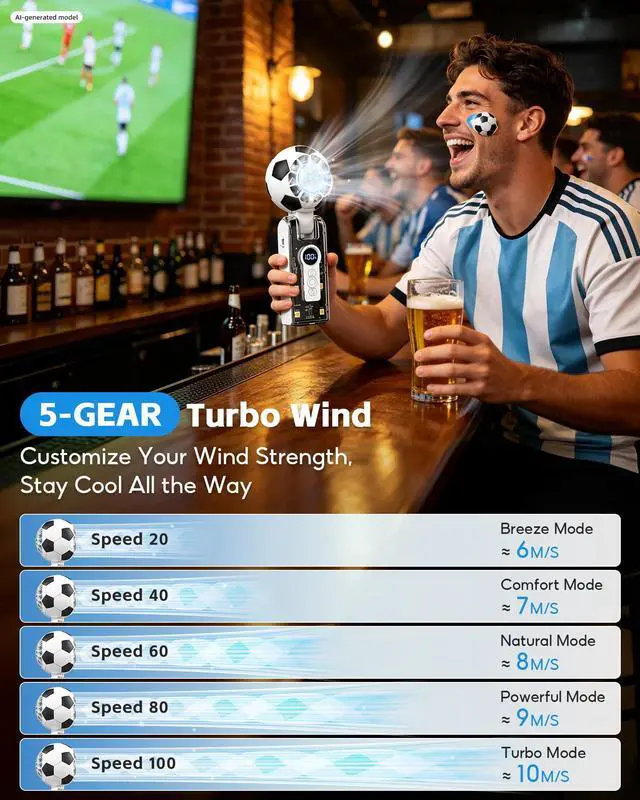Alt view image 3 of 7 - Portable Handheld Turbo Fan, Rechargeable 3 In 1 Soccer Fan