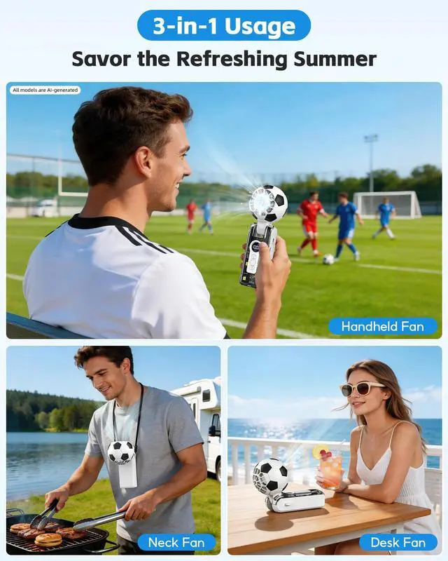 Alt view image 6 of 7 - Portable Handheld Turbo Fan, Rechargeable 3 In 1 Soccer Fan