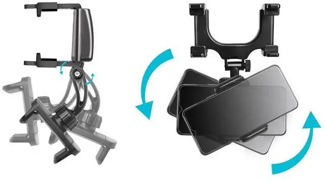 Alt view image 3 of 6 - Rear View Mirror Phone Holder Mount, Car Phone Bracket/Stand with 270° Swivel and Adjustable Clips, Universal Smartphone Cradle, Black