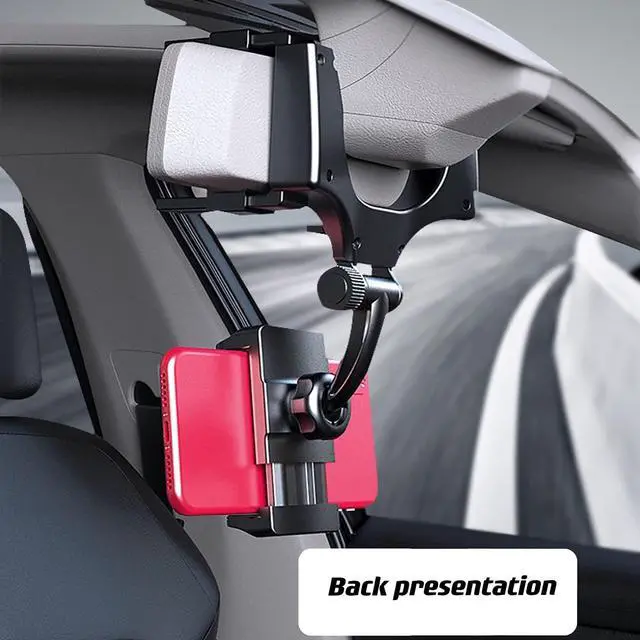 Alt view image 4 of 6 - Rear View Mirror Phone Holder Mount, Car Phone Bracket/Stand with 270° Swivel and Adjustable Clips, Universal Smartphone Cradle, Black