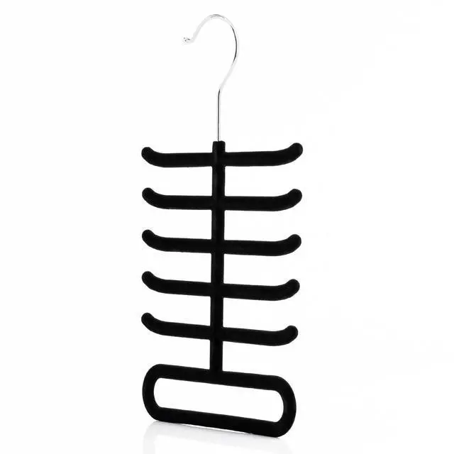 Main image of Single Black Flocked Tie Rack & Belt Organiser Non-Slip Coat Clothes Accessory Hanger, Metal