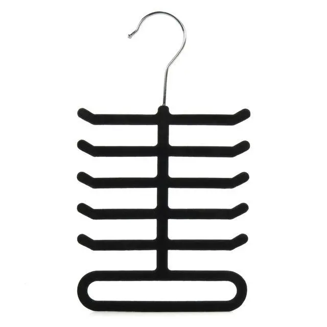 Alt view image 5 of 6 - Single Black Flocked Tie Rack & Belt Organiser Non-Slip Coat Clothes Accessory Hanger, Metal