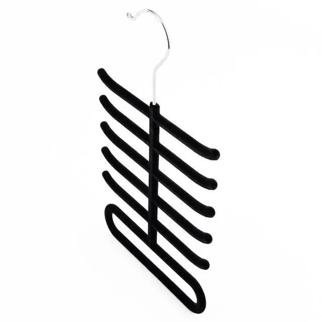 Alt view image 6 of 6 - Single Black Flocked Tie Rack & Belt Organiser Non-Slip Coat Clothes Accessory Hanger, Metal