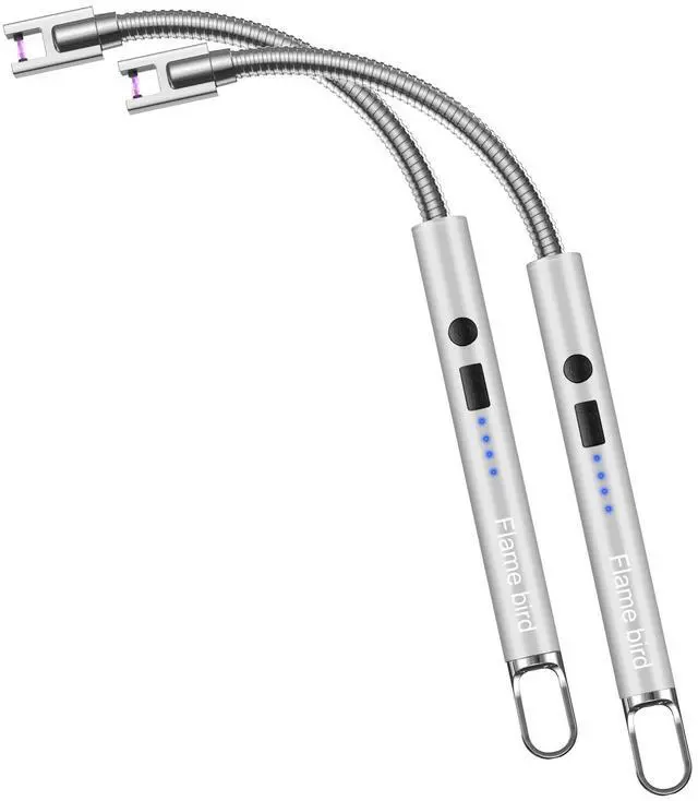 Main image of 2 Pack Electric Candle Lighter Flameless Arc Windproof Flexible Long Neck USB Rechargeable Lighter for BBQ Grill Fireworks Camping.(Silver)