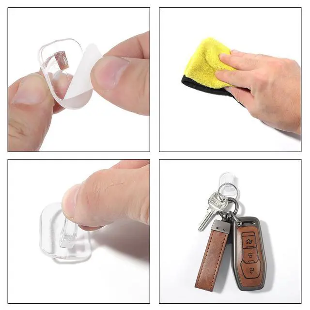 Alt view image 3 of 7 - 20 PCS Clear Adhesive Hooks for Hanging, Plastic Small Acrylic Sticky Wall Hooks with Non Marking Sticker for Home Kitchen Bathroom Bedroom Office