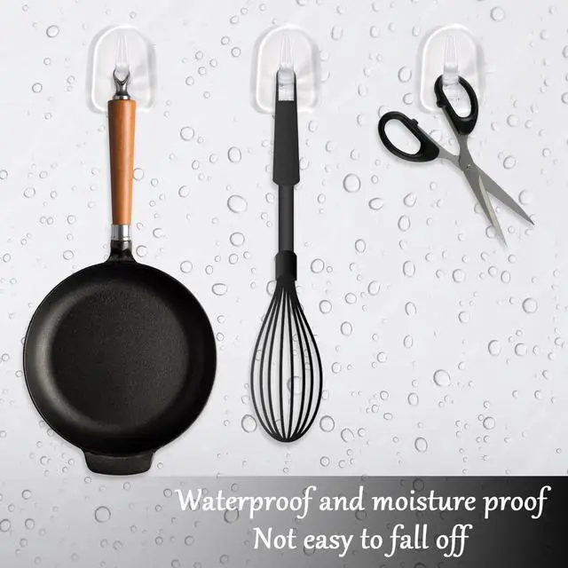 Alt view image 5 of 7 - 20 PCS Clear Adhesive Hooks for Hanging, Plastic Small Acrylic Sticky Wall Hooks with Non Marking Sticker for Home Kitchen Bathroom Bedroom Office