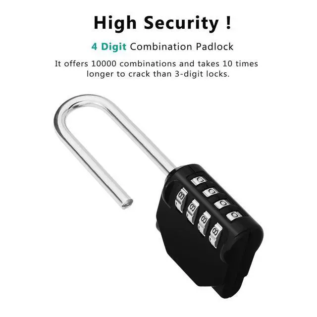Alt view image 3 of 7 - Long Shackle Padlock, 4.53" Height, 2.62" Shackle Height (Black)