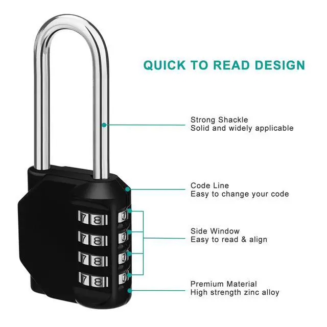 Alt view image 4 of 7 - Long Shackle Padlock, 4.53" Height, 2.62" Shackle Height (Black)