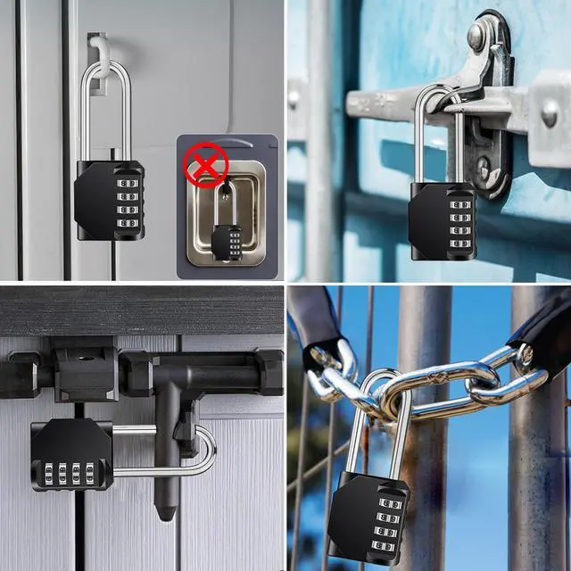 Alt view image 5 of 7 - Long Shackle Padlock, 4.53" Height, 2.62" Shackle Height (Black)